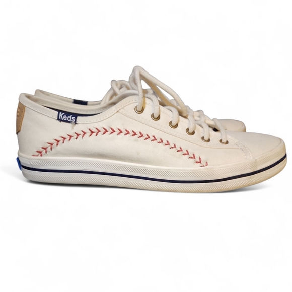 Keds Kickstart Pennant White Canvas Baseball Stitch Shoe Women's Size 6.5 Preppy - Picture 1 of 8